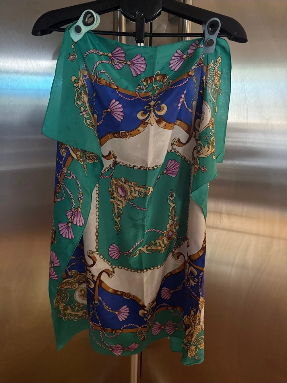 Aratta Silent Journey Green & Blue Baroque Print Silk Scarf NWOT
